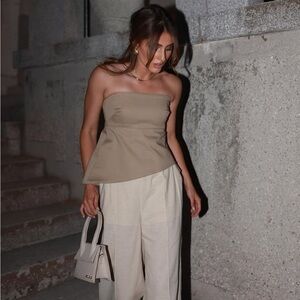 Zara top sleeveless corset beige tan zip up asymmetrical